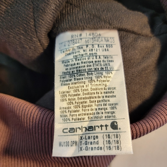Carhartt Plum Purple Heavy Canvas Workwear Hooded Coat Work Jacket XL 16-18 - Picture 8 of 12